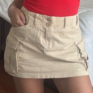 John Galt Beige Cargo Mini Skirt